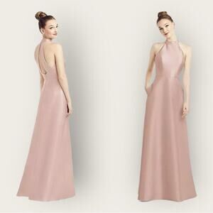 NWT | Alfred Sung | High-Neck Cutout Satin Dress | Toasted Sugar | 12R